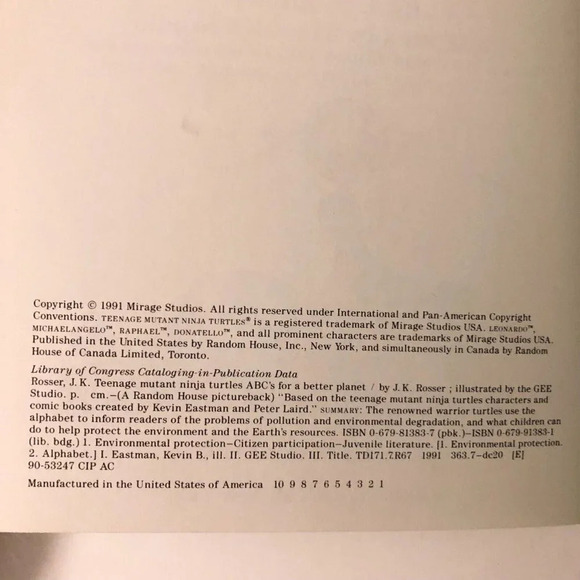 Vintage 1991 TMNT Teenage Mutant Ninja Turtles ABCs For a Better Planet Book - Picture 8 of 16